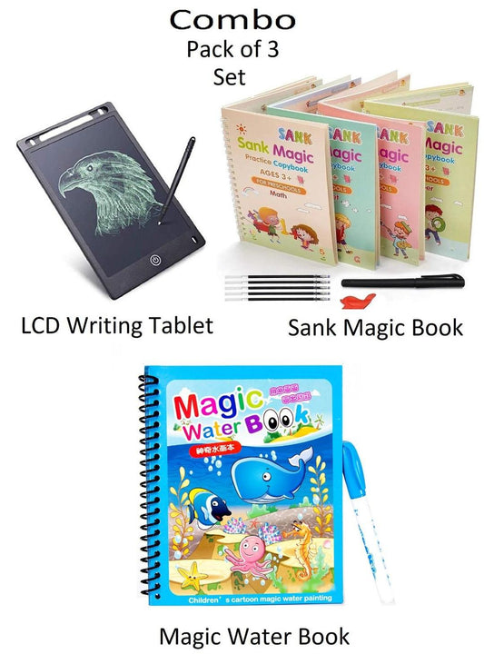 Kids Creativity Combo – Magic Water Book, LCD Writing Tablet & Sank Magic Book